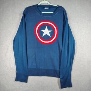 Marvel Mens XL Blue Captain America Knit Sweater Pullover EUC Winter Casual Cozy